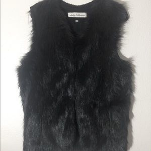Faux Fur Black Vest Knit Sweater Back Warm